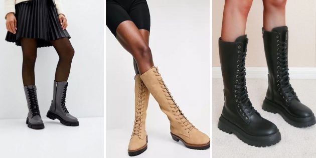 Модная женская обувь 2021 года: высокие ботинки на шнуровке
