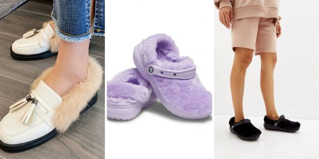 Сабо с утеплителем из искусственного меха