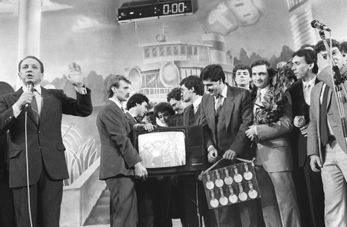 Запись программы КВН на Центральном телевидении, 1987 год Игорь Зотин, Геннадий Хамельянин/ТАСС