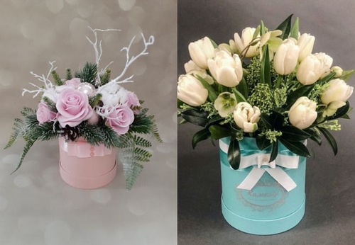 зимний букет в шляпной коробке